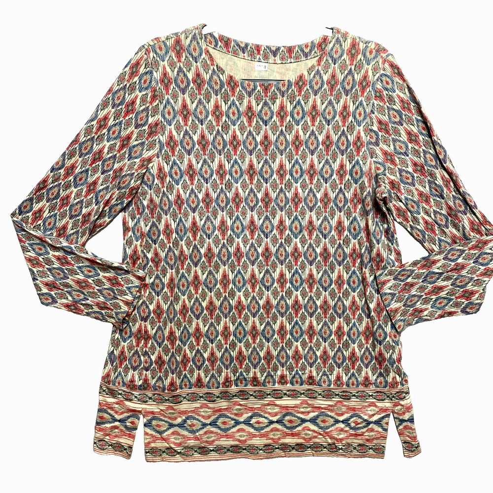 J. Jill Top Womens Medium Multicolor Long Sleeve Supima Tunic Geometric - Picture 1 of 10